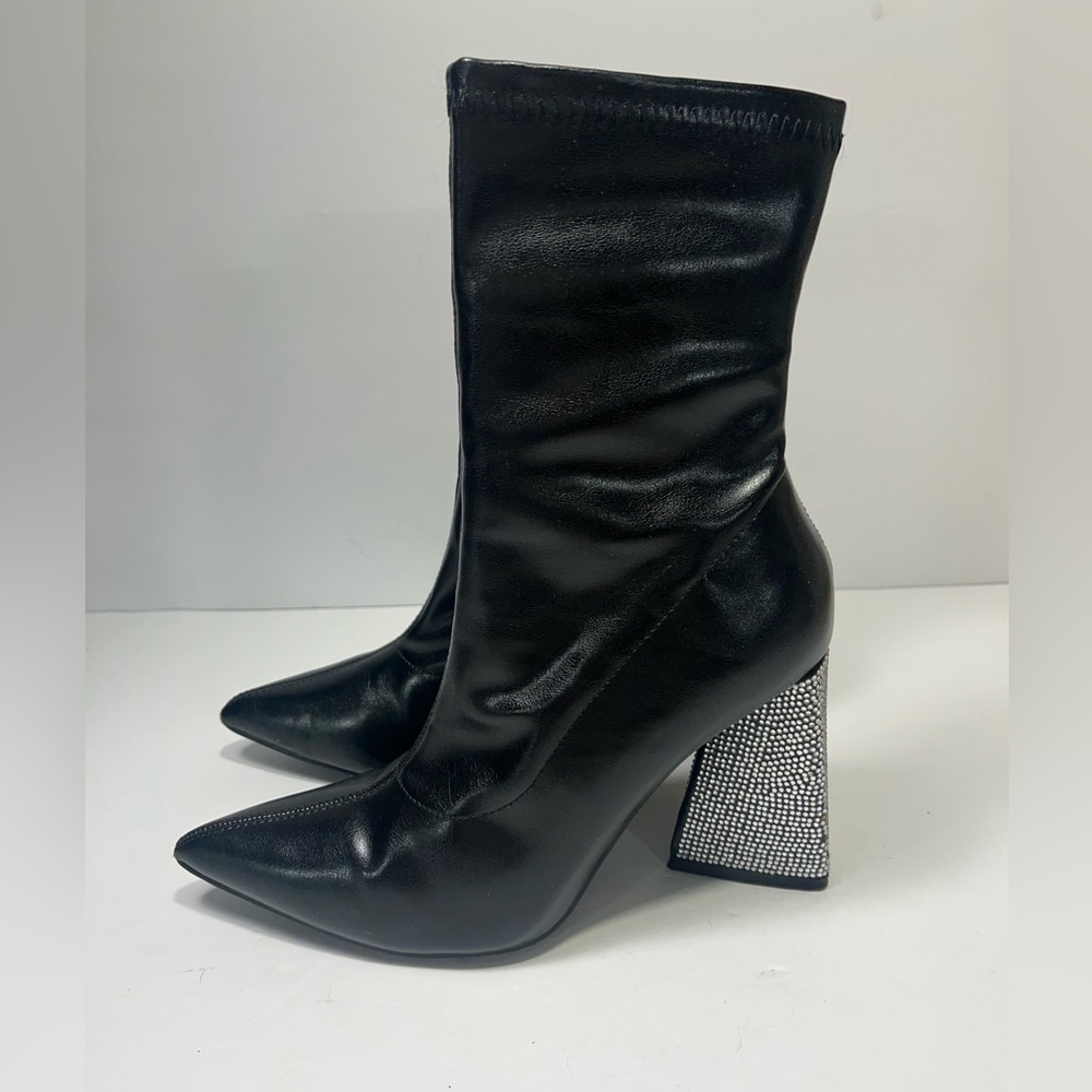 Forever 21 Ankle Boots Size 8 Black Zip Up High Block Heel Rhinestones Like New